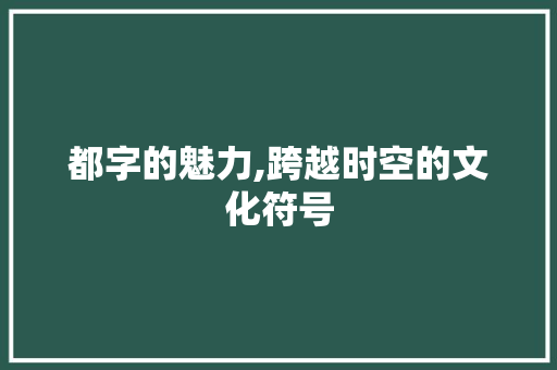 都字的魅力,跨越时空的文化符号
