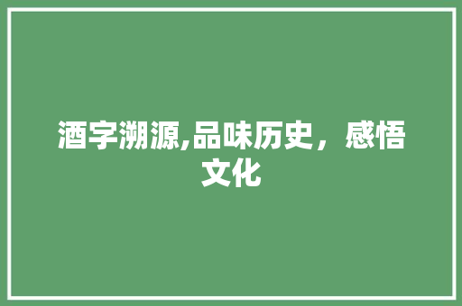 酒字溯源,品味历史，感悟文化