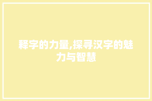 释字的力量,探寻汉字的魅力与智慧