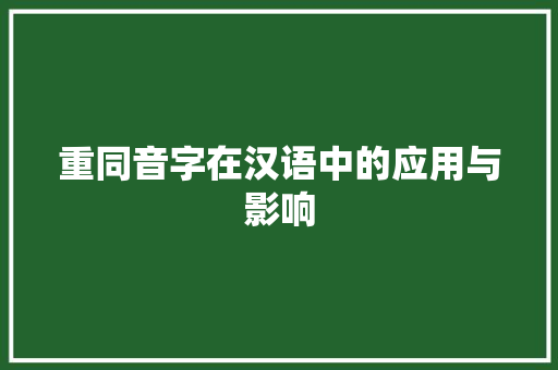 重同音字在汉语中的应用与影响