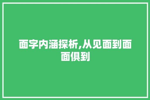 面字内涵探析,从见面到面面俱到