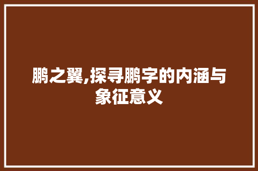 鹏之翼,探寻鹏字的内涵与象征意义 演讲稿范文