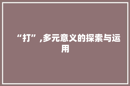 “打”,多元意义的探索与运用