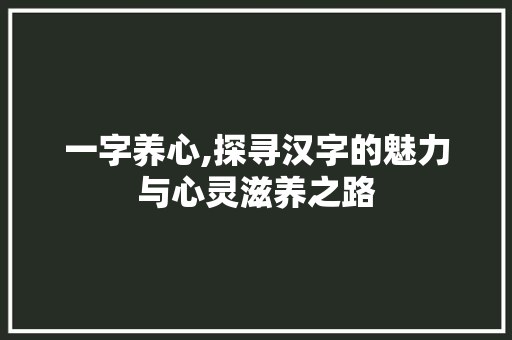 一字养心,探寻汉字的魅力与心灵滋养之路