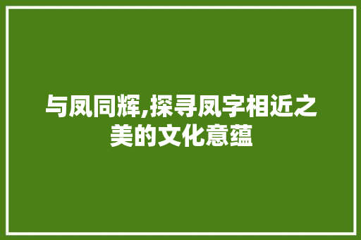 与凤同辉,探寻凤字相近之美的文化意蕴
