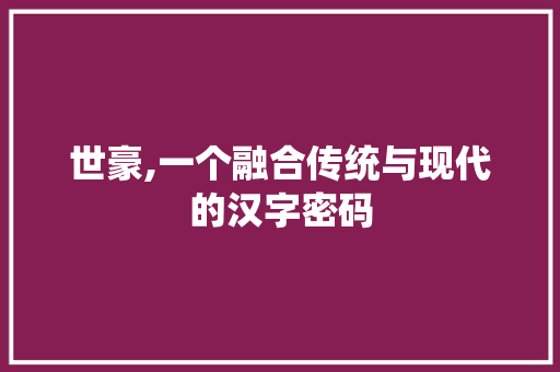 世豪,一个融合传统与现代的汉字密码