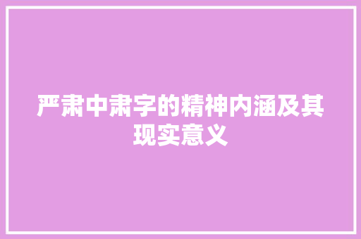 严肃中肃字的精神内涵及其现实意义