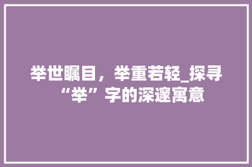 举世瞩目，举重若轻_探寻“举”字的深邃寓意