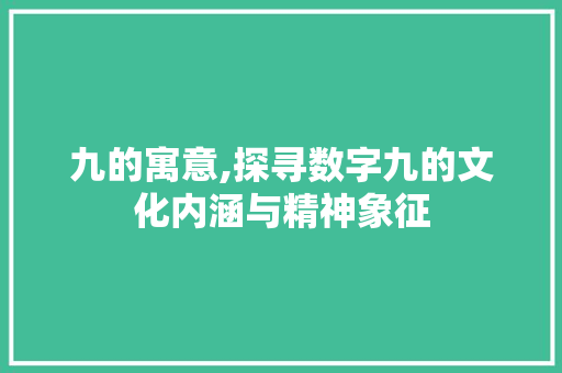 九的寓意,探寻数字九的文化内涵与精神象征