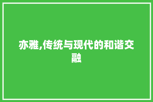亦雅,传统与现代的和谐交融