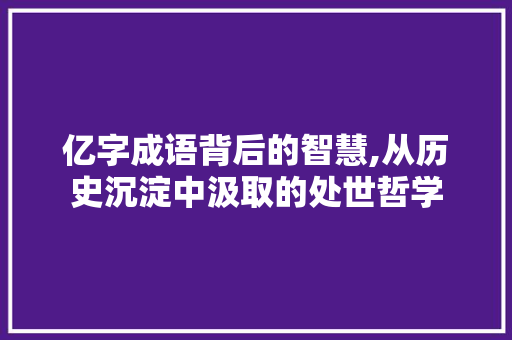 亿字成语背后的智慧,从历史沉淀中汲取的处世哲学