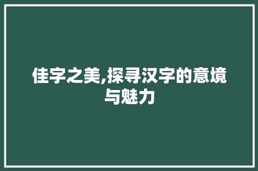 佳字之美,探寻汉字的意境与魅力