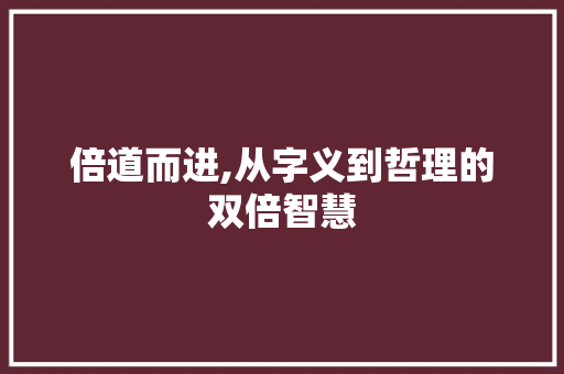 倍道而进,从字义到哲理的双倍智慧