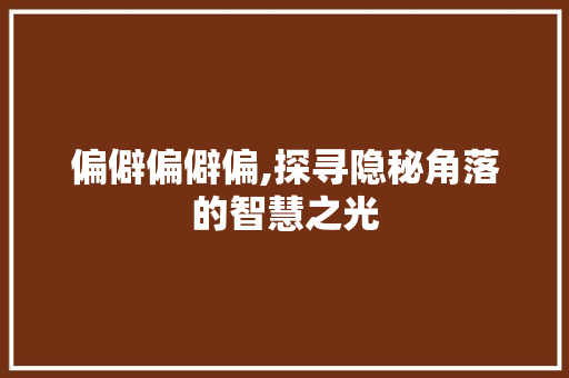偏僻偏僻偏,探寻隐秘角落的智慧之光