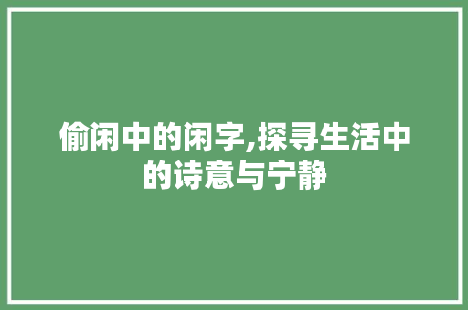 偷闲中的闲字,探寻生活中的诗意与宁静