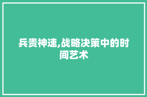 兵贵神速,战略决策中的时间艺术