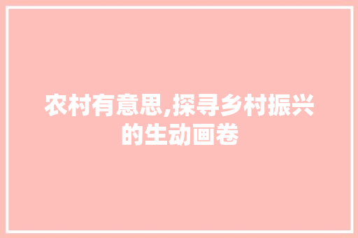农村有意思,探寻乡村振兴的生动画卷