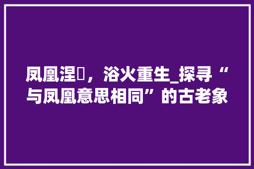凤凰涅槃，浴火重生_探寻“与凤凰意思相同”的古老象征