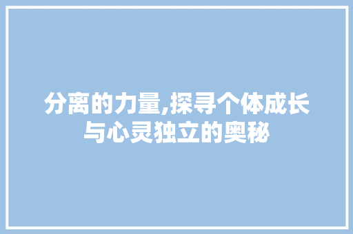 分离的力量,探寻个体成长与心灵独立的奥秘
