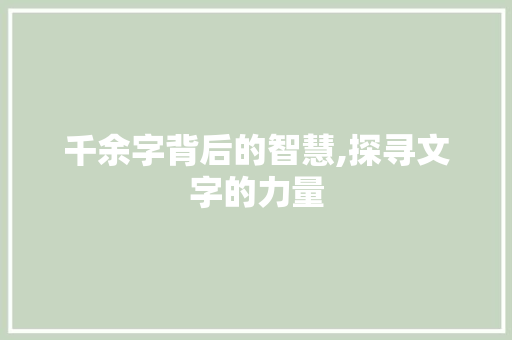 千余字背后的智慧,探寻文字的力量