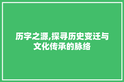 历字之源,探寻历史变迁与文化传承的脉络