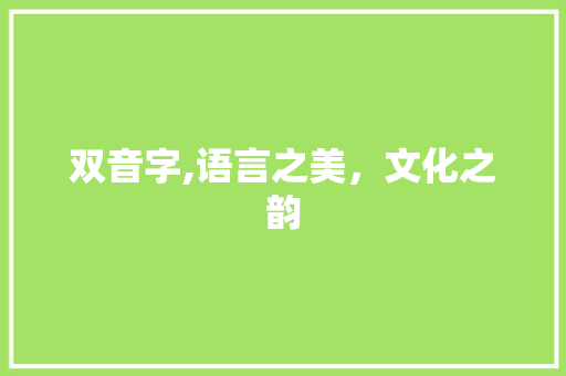 双音字,语言之美，文化之韵