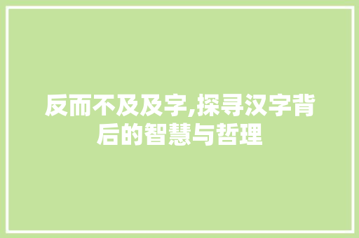 反而不及及字,探寻汉字背后的智慧与哲理