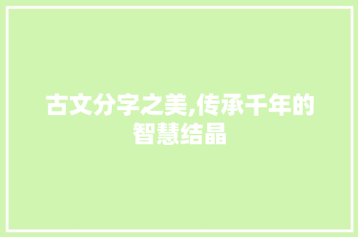 古文分字之美,传承千年的智慧结晶
