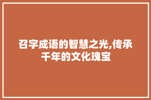 召字成语的智慧之光,传承千年的文化瑰宝