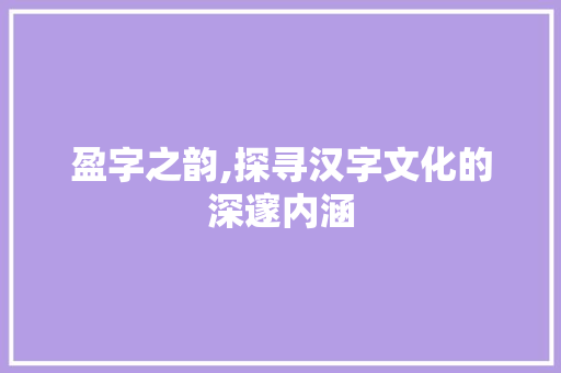 盈字之韵,探寻汉字文化的深邃内涵