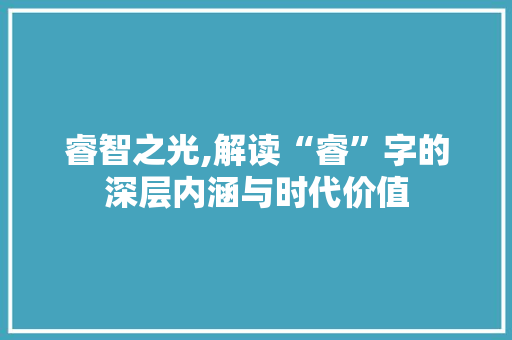睿智之光,解读“睿”字的深层内涵与时代价值