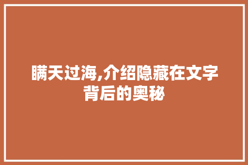 瞒天过海,介绍隐藏在文字背后的奥秘