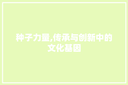 种子力量,传承与创新中的文化基因
