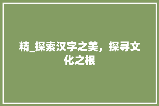 精_探索汉字之美，探寻文化之根