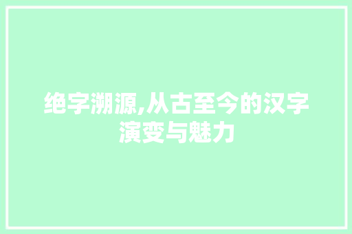 绝字溯源,从古至今的汉字演变与魅力