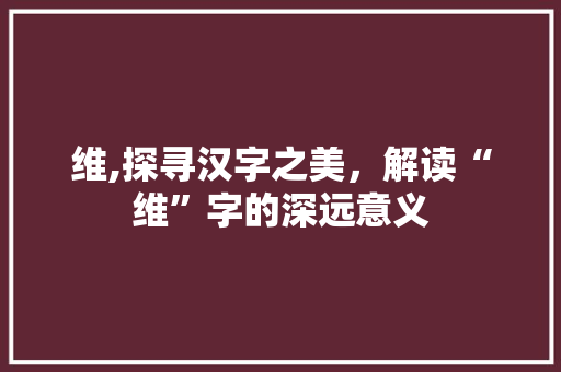 维,探寻汉字之美，解读“维”字的深远意义