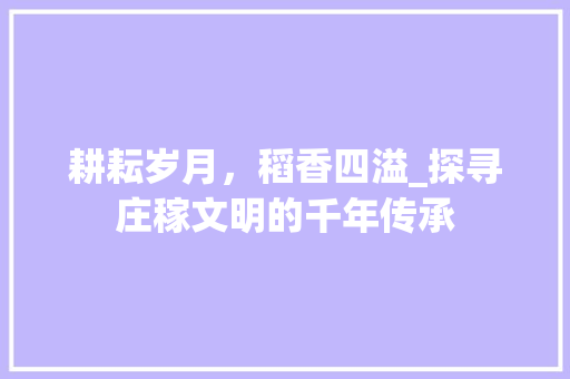 耕耘岁月，稻香四溢_探寻庄稼文明的千年传承