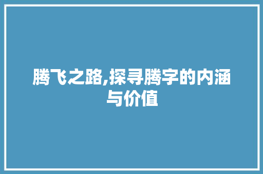 腾飞之路,探寻腾字的内涵与价值