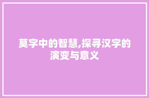 莫字中的智慧,探寻汉字的演变与意义