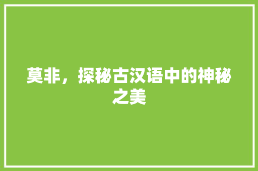 莫非，探秘古汉语中的神秘之美