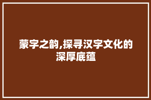 蒙字之韵,探寻汉字文化的深厚底蕴