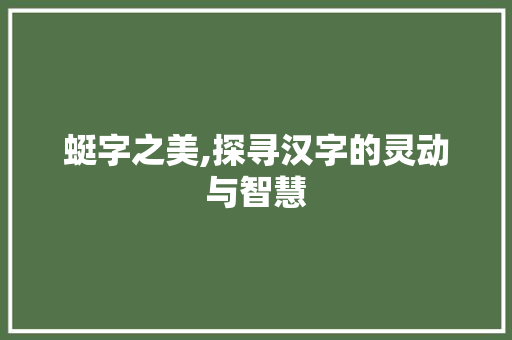 蜓字之美,探寻汉字的灵动与智慧