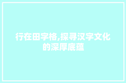 行在田字格,探寻汉字文化的深厚底蕴