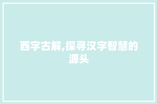 西字古解,探寻汉字智慧的源头