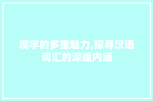 观字的多重魅力,探寻汉语词汇的深邃内涵
