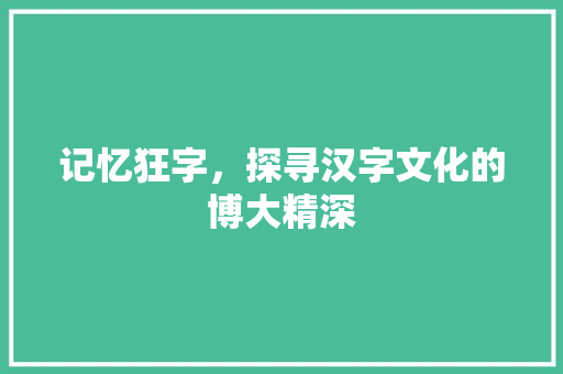 记忆狂字，探寻汉字文化的博大精深