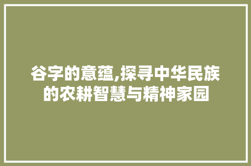 谷字的意蕴,探寻中华民族的农耕智慧与精神家园