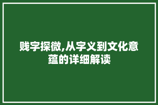贱字探微,从字义到文化意蕴的详细解读