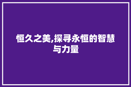 恒久之美,探寻永恒的智慧与力量