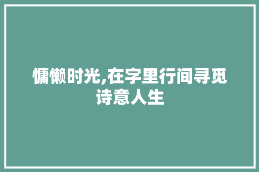 慵懒时光,在字里行间寻觅诗意人生